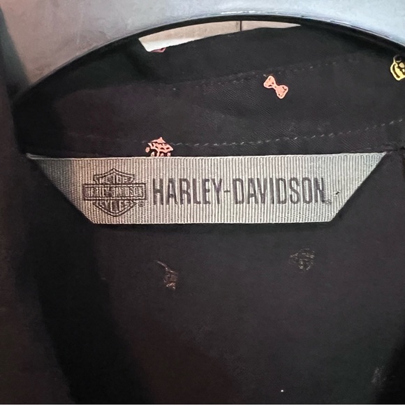 Harley Davidson Micro Skull Print Embroidered Logo Button Down Shirt size Small - Picture 10 of 12